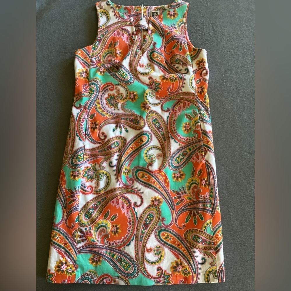 Anne Klein Women 10:Orange Aqua Floral Paisley Scroll Sheath Dress Sleeveless